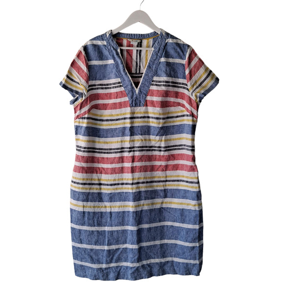 Boden Blue Pink & Yellow striped Straight Vneck Short Sleeve Dress -Size US 16L - Picture 1 of 10